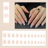 French Tip Press on Nails Short almond Fake Nails Glossy White Tips Full Cover Glue on Nails Nude Coffin False Nails White Edge Acrylic Artificial Nails Reusable Stick on Nails for Women 24pcs