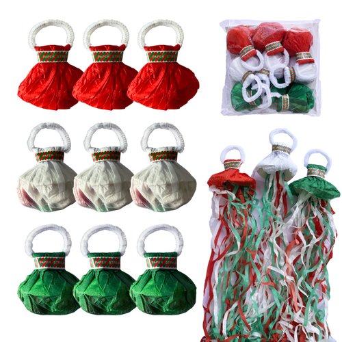 Christmas Hand Throw Streamers 9Pack, Red Green White Christmas Party Decorations, Mario Theme Birthday Party Surprise, Christmas Gathering Surprise Voorpleasy