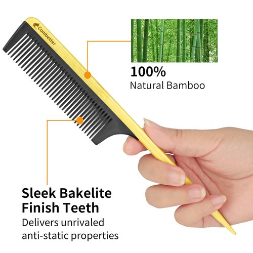 Rat Tail Comb for Hair Styling and Sectioning, Fine Tooth Teasing Comb Parting for Braiding Hair, Eco-friendly Bamboo and Durable Bakelite Infused Anti-Static Anti-Frizz Hair for Women by Combetter