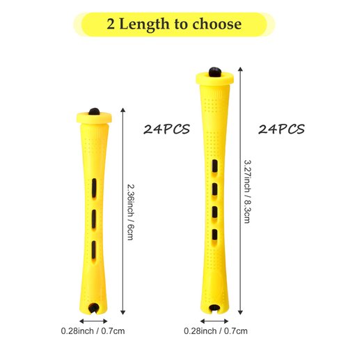 48 Pieces Hair Perm Rods 2 Sizes Plastic Cold Wave Rods Perming Rods Hair Rollers Curlers for Hairdressing Styling (Yellow,0.28 x 2.36 Inch, 0.28 x 3.27 Inch)