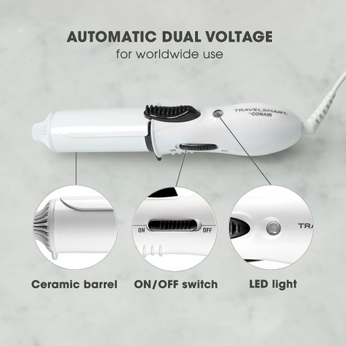 Conair Travel Curling Iron, Mini 1- Inch Ceramic Curling Iron in White by Travel Smart