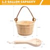 KAKUNM Sauna Bucket and Ladle 5 Liter (1.3 Gallon), Sauna Bucket, Finnish Pine Wooden Spa Accessories with Handmade Sauna Water Bucket, Plastic Liner and Rope Handle