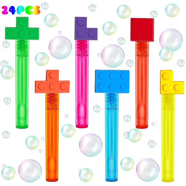 uoyoi Building Blocks Party Favors,24Pcs Building Blocks Bubble Wands for Kids,Cute Bubble Wand for Building Blocks Birthday Party Supplies,Classroom Prizes Pinata Goodie Bag Stuffers Gifts