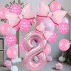 Pink Birthday Balloons Pink Bow Balloons 40 Inch Number Balloons Set for Pink Birthday Decorations 8 Year Old Girl Birthday Party Decoration Balloon Aluminum Film Balloon