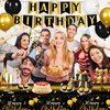 Black Gold Birthday Party Decorations for Men Women 63Pcs Black and Gold Happy Birthday Banner Backdrop Balloons Arch Star Balloons Tablecloth for Birthday Anniversary Party Supplies