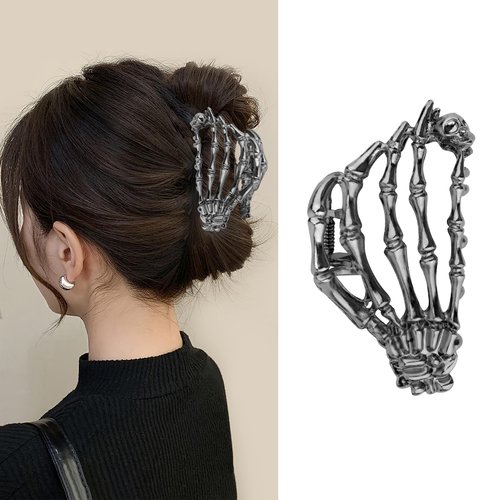 Skeleton Hand Hair Claw Clips Black Claw Hair Clips Metal Clips Skull Jaw Clips Hair Clamps Hair Barrettes Hair Accessories for Women Girls Thick Thin Hair Cosplay Halloween Decorations