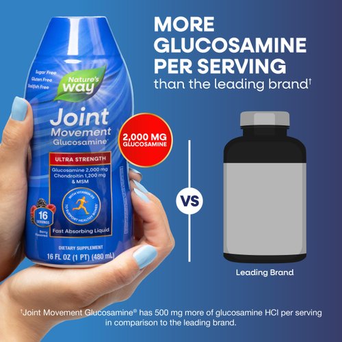 Nature's Way Joint Movement Glucosamine Fast Absorbing Liquid, Ultra Strength, Supports Healthy Bones*, Chondroitin, and MSM with Vitamin D3, Berry Flavored, 16 Fl Oz (Packaging May Vary)