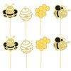 24Pcs Bumble Bee Cupcake Toppers Glitter Heart Honeycomb Bee Cupcake Picks BaBy Shower Cake Decorations for Bee Theme Baby Shower Kids Birthday Party Supplies