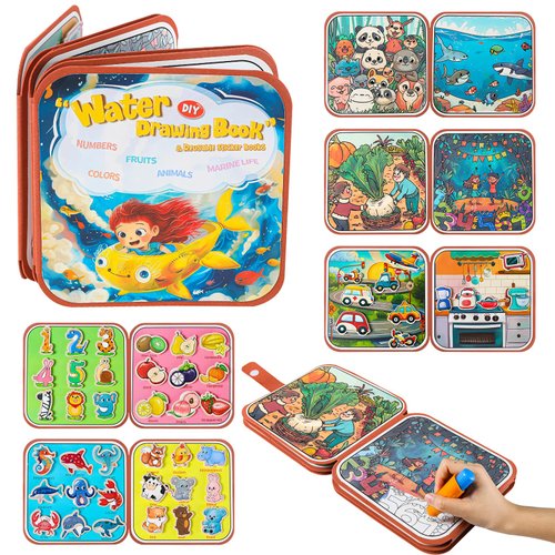 FENYAN 2 in1 Busy Book and Water Coloring Book, Preschool Learning Activity Books for Kids 3-8 Years Old, Travel Toys for Toddlers, Birthday Gifts for Boys Girls