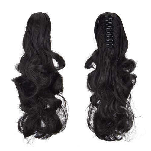 STYLER 14 Inch Dark Brown Ponytail Wig with Jaw Claw Clip for Woman Girl Hair Piece Curly Wavy Pony Tail for Daily Use
