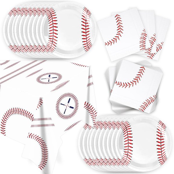 41pcs baseball Party Supplies ,include 20 Plates, 20 Napkin and 1pcs Tablecloth,Used for baseball Birthday Party Decoration (White baseball FFF)