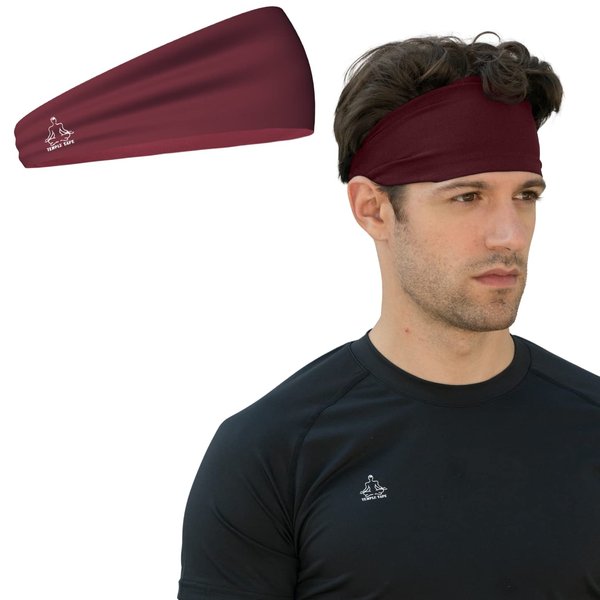 Temple Tape, Headbands for Men and Women - Mens Sweatband & Sports Headband Moisture Wicking Workout Sweatbands for Running, Cross Training, Yoga and Bike Helmet Friendly - Burgundy