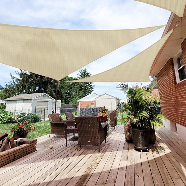 Patio Paradise 11' x 11' x 11' Sun Shade Sail Triangle Canopy, Permeable Shade Cloth Fabric Sunlight Block Patio Cover HDPE Deck Awning for Outdoor Backyard Pergolas Roof Shading, Beige