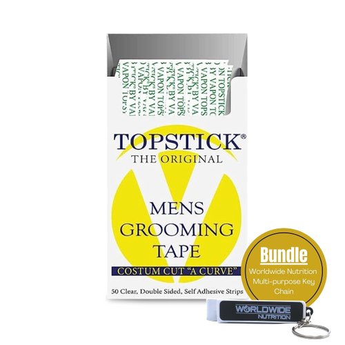 Worldwide Nutrition Bundle: Vapon Topstick Custom Cut A Curve - Style & Confidence with Tape in Hair Extensions - 50 Double-Sided Strips Clear Lace Tape for Wigs & Multi-Purpose Key Chain