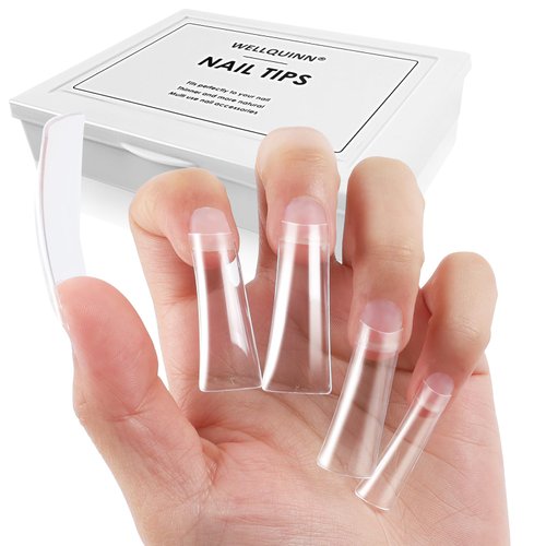 Wellquinn Duck Nail Tips 220Pcs XXL Duck Feet Nail Tips Long Duck Nails Clear Y2K Press on Nails 11 Sizes Half Cover False Nails for Manicure Salon and Home DIY