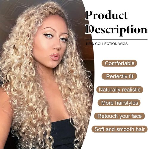 Long Blonde Curly Wigs for Women Synthetic Curly Hair Wigs Natural Looking Middle Part Heat Resistant Fibre Wig for Daily Party Use