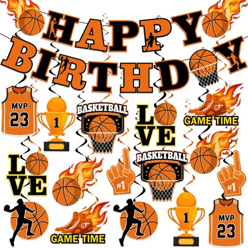 Basketball Party Decorations, Basketball Happy Birthday Banners and Basketball Hanging Swirl Decorations, Basketball Party Supplies for Boys Kids Teenagers Men