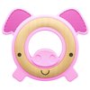 Nuby Natural Wood & Silicone Teether: Pig, 3M+, Pink