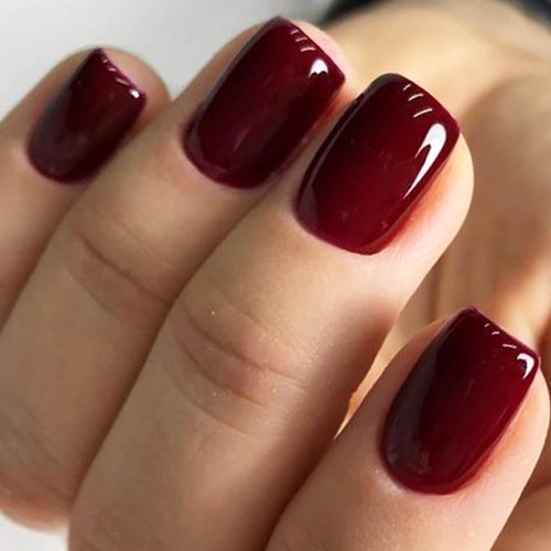 GLAMERMAID Dark Red Press On Nails Extra Short Square, Christmas Handmade Jelly Soft Gel Nails Burgundy Fake Nails, Glossy Red Stick Glue on Nail for Women Reusable Acrylic Stick on False Nail