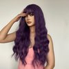 MAGQOO Dark Purple Wig Women Mardi Gras Wig Long Curly Wavy Deep Purple Wig with Bangs Synthetic Heat Resistant(Dark Purple)