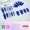 Leuhiove 24 Pcs Blue ​Press on Nail Long Bling Glam Ballerina Flash Diamond Crystal Glossy Fake Nails Coffin Nails Tips，Glitter Rhinestones Gems False Nails Glue on for Women and Girl