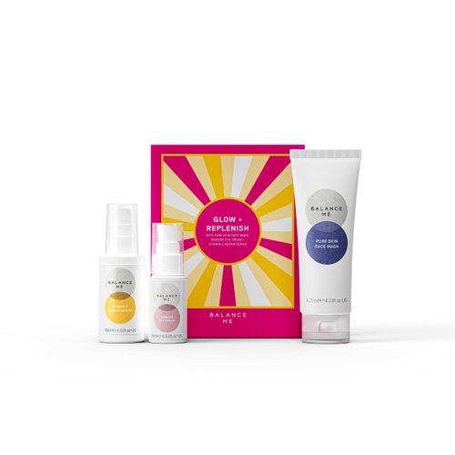 Balance Me Gift Set Glow + Replenish Vitamin C Repair Serum, Pure Skin Face Wash, Wonder Eye Cream, Natural/Vegan Skin Care, 3 Full Size Products - 1 each