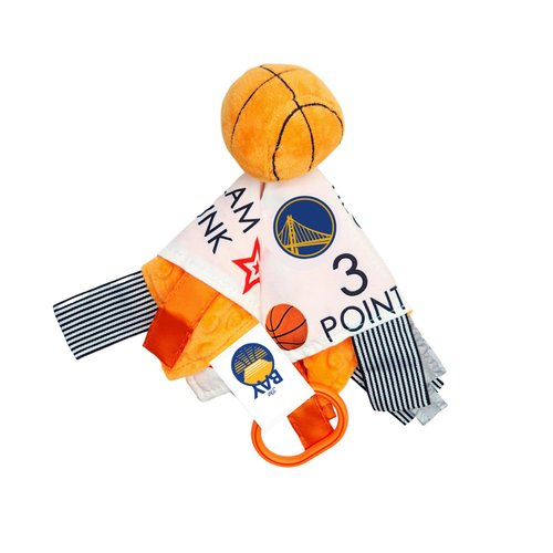 The Learning Lovey Goldenstate Warriors Baby Tag Toy - NBA Basketball - Baby Sensory Crinkle Toys - Soft & Safe - Ideal Baby Stroller Toy - BPA Free w/Stroller Clip