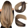 Lovrio 18" 20pcs 50g Remy Straight Tape in Hair Extensions Colorful Balayage Dark Brown Fading to Chestnut Brown Human Hair