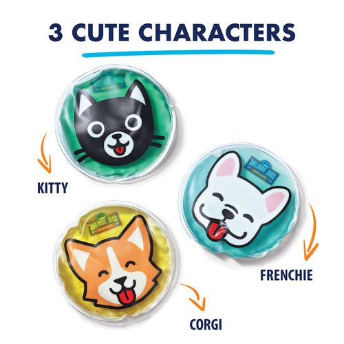 Fit & Fresh Cool Coolers Children's Boo Boo Flexible Gel Ice Pack, 4x4”, Reusable Cold Compress for Minor Injuries, 3 Pack, Cats & Dogs, Small, Assorted Characters