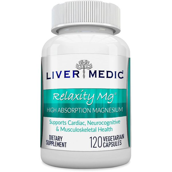 Relaxity Mg Magnesium Supplement, Non-GMO Joint Support Supplement with Magnesium Glycinate, Magnesium Pills for Heart, Nerve, Muscle, and Joint Support, 120 Vegetarian Capsules - Liver Medic