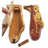 Saxophone with Musical Notes All Natural Exotic Woods Puzzle Box, 7 x 3.5 x 2 with Sliding Wooden Magnetic Key Lock, Sliding Cover and Inner Lid to Hidden Compartment. Hand-Made Wood Onlay Design