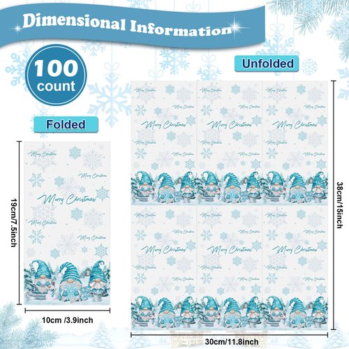 100 Pcs Christmas Gnome Paper Napkins, Disposable Merry Christmas Gnome Snowflake Paper Guest Napkins Xmas Gnome Decorative Paper Guest Hand Towels for Winter Holiday Christmas Dinner Party Supplies