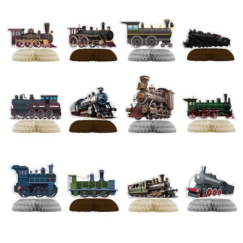 12 PCS Train Honeycomb Centerpieces for Table Decor, Retro Train Table Decorations Table Toppers ...
