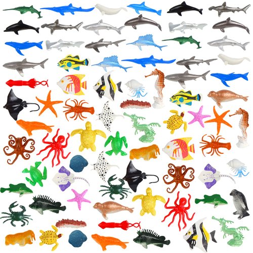 FINGOOO 80 Pieces Sea Creatures Toys for Kids,Assorted Vinyl Plastic Ocean Animals Toys for Party...