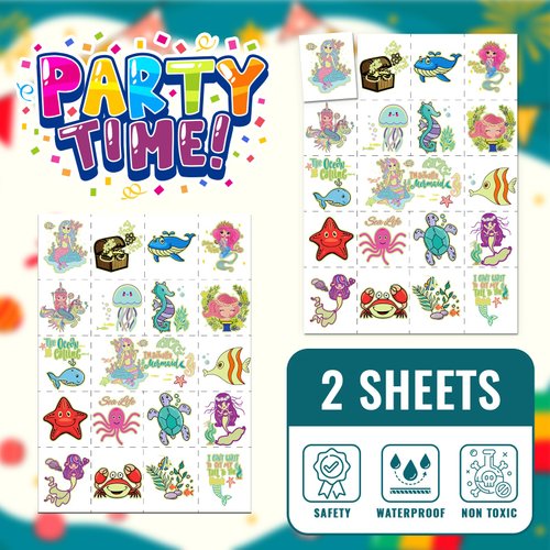 EMOME Glow Tattoos for Kids, Fake Tattoos Stickers for Boys and Girls, Luminous In The Dark Temporary Tattoos Kids, Children Glow Birthday Party Supplies Goodie Bags Stuffers (Mermaid)