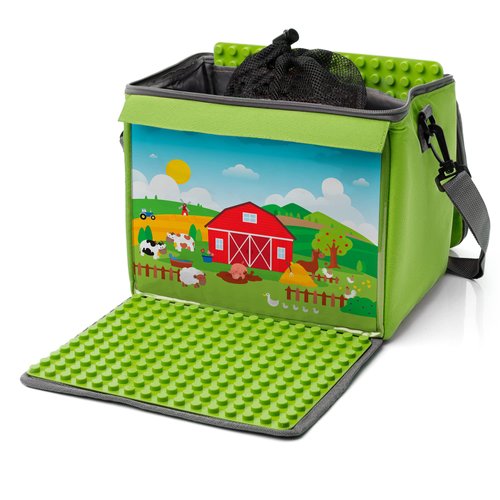 Fantifant Toy Brick Bag with fold-out base plate compatible with big building blocks of various brands e.g. Lego Duplo BAG COLOR farm green, SIZE L