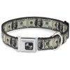 Buckle-Down Seatbelt Buckle Dog Collar - 100 Dollar Bills - 1" Wide - Fits 11-17" Neck - Medium