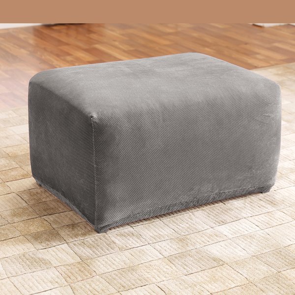 SureFit Stretch Pique Ottoman Slipcover in Flannel Gray