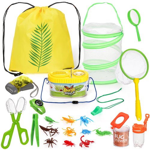 Coloch 21 Pieces Kids Outdoor Explorer Kit & Bug Catcher Kit, Bug Catching Kit with Organizing Bag, Butterfly Net, Compass and Bug Collectors