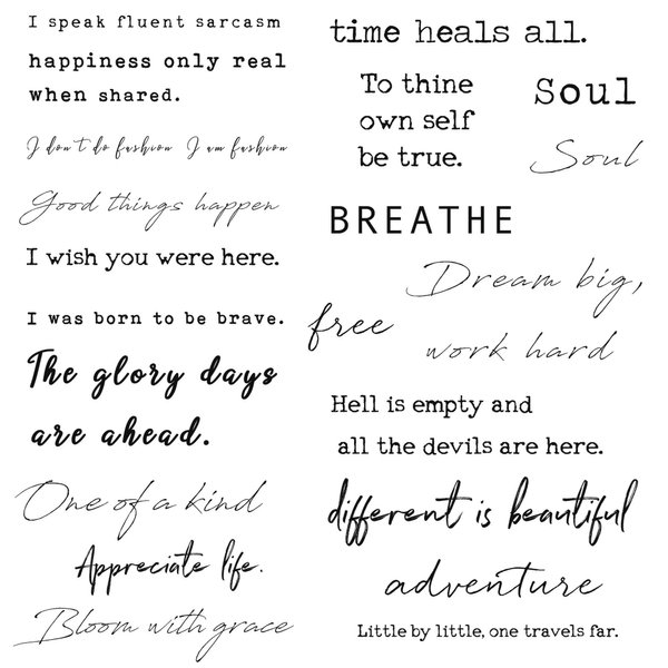 Everjoy Realistic Temporary Tattoos - 20 Individual Line Pcs, Waterproof Inspirational Words for Adult, Women (Words) Black