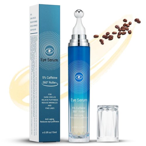 5% Ordinary Caffeine Eye Serum for Dark Circles and Puffiness, Under Eye Serum for Daily Skincare, Moisturizing Eye Cream with 360° Massage Roller Ball, Eye Serum Anti Aging Wrinkles, Dark Circles