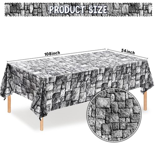 Irenare Stone Wall Tablecloths, Medieval Themed Party Decorations Supplies Disposable Plastic Brick Stone Tablecloth Castle Brick Wall Table Covers for Halloween Birthday Party Favors(3 Pack)