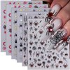 6 Sheets Halloween Nail Stickers Gold Silver Black Spider Web Nail Decals with Glitter Designs 3D Self-Adhesive Star Spider Nail Supplies Horror Stars Heart Flame Nail Art Stickers for Women Girls