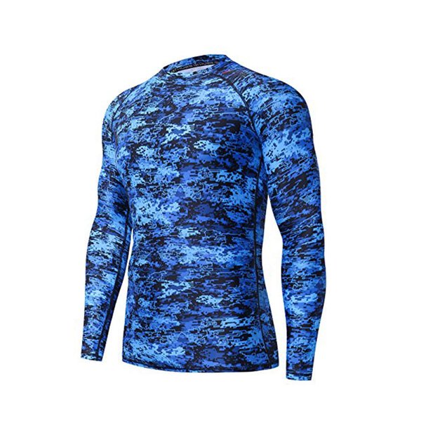 ADOREISM Men's Long Sleeve Rash Guard Surf Swim Shirt Splice UPF 50+ Compression for MMA BJJ Jiu Jitsu Fishing Hiking(Pixel Blue,S)