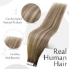 Full Shine 22 Inch Tape Human Hair Extensions Seamless Pastel Invisible Tape Real Hair Extensions Dark Brown Roots Color 3 Fading to 8 and 22 Blonde Highlighted Balayage Tape Hair Extensions