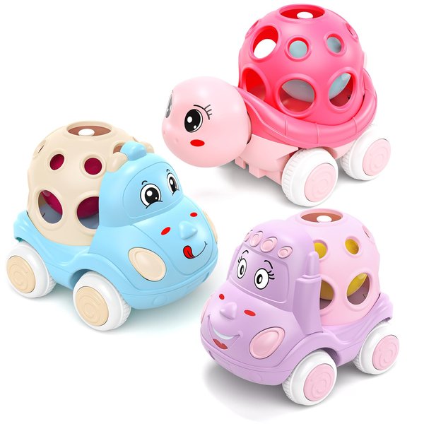 Toys for Baby Girl Gifts, Baby Girl Toy Cars, Car Toys, Pink Play Cars for Girls, Push and Go Rattle Car for Infant Girl Birthday Gift for Baby Girls Valentines Day Gifts