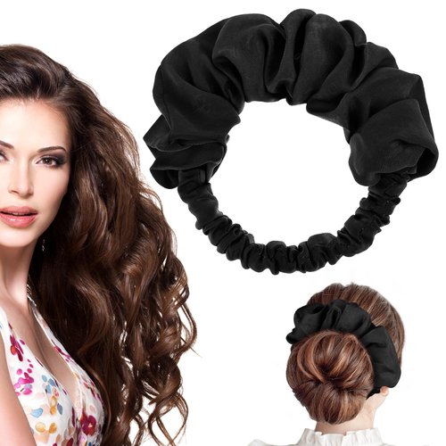 GEEHUA Heatless Hair Curler to Sleep In, Soft Satin Curling Scrunchie No Heat Hair Roller Lazy Hair Curlers Headband for Women Long Hair Sleeping Overnight(Black)
