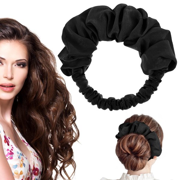 GEEHUA Heatless Hair Curler to Sleep In, Soft Satin Curling Scrunchie No Heat Hair Roller Lazy Hair Curlers Headband for Women Long Hair Sleeping Overnight(Black)