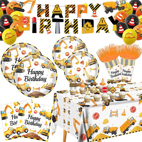 Construction Birthday Party Supplies for 24 Guests, Construction Birthday Decorations Include Plates, Napkins, Cups, Tablecloth, Cake Toppers for Boys Construction Theme birthday party decorations