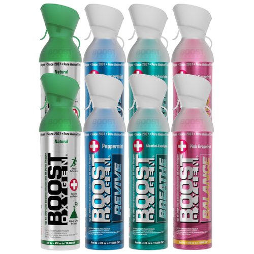 Boost Oxygen Large Variety Collection | Natural, Peppermint, Menthol-Eucalyptus & Pink Grapefruit (8 Pack)
